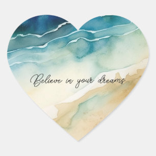 Beach Ocean Waves Heart Sticker