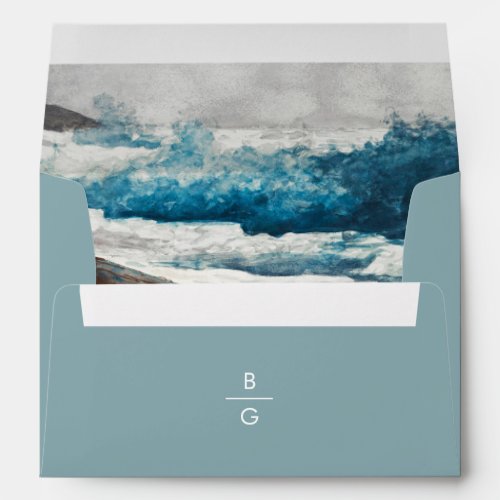 Beach Ocean Waves Monogram 5x7 Wedding Invitation Envelope