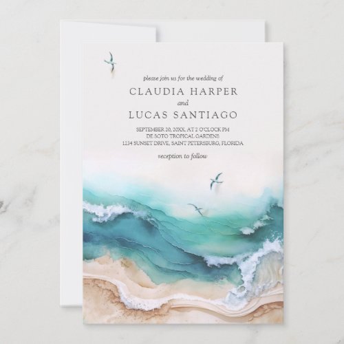 Beach Ocean Waves Wedding Invitation