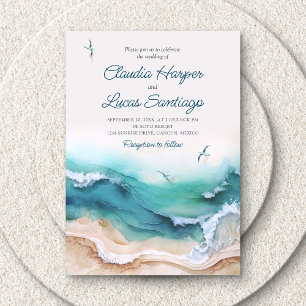 Beach Ocean Waves Wedding Invitation