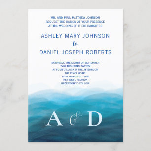 Beach Ocean Waves Wedding Invitation, Turquoise Invitation