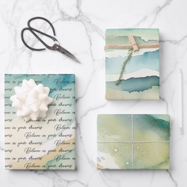 Beach Ocean Waves Wrapping Paper Sheets (Front)
