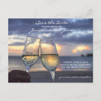 Beach Ocean Wedding Champagne Glass Save the Date Announcement Postcard