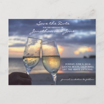 Beach Ocean Wedding Champagne Glass Save The Date Announcement Postcard by loveisthething at Zazzle