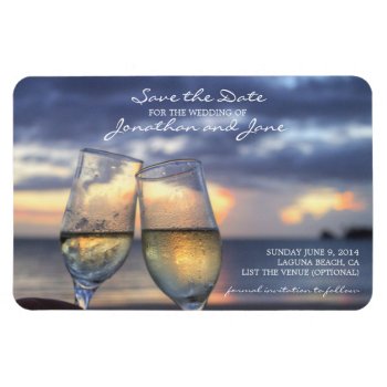 Beach Ocean Wedding Champagne Glass Save The Date Magnet by loveisthething at Zazzle