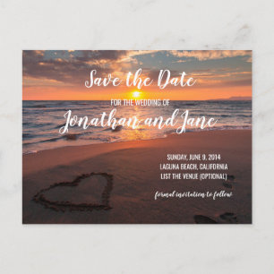 Beach Ocean Wedding Heart Save the Date Announcement Postcard