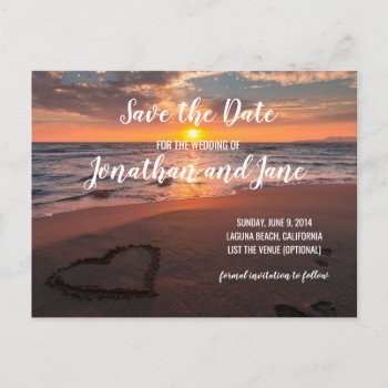 Beach Ocean Wedding Heart Save The Date Announcement Postcard by loveisthething at Zazzle