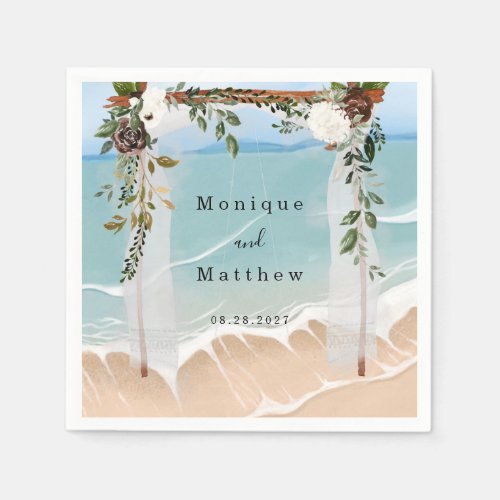 Beach Ocean White Canopy Floral Modern Wedding Napkins