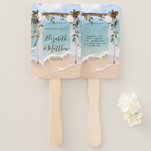 Beach Ocean White Canopy Marsala Floral Wedding  Hand Fan