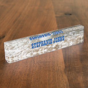 Beach Ocean White Waves Monogram Blue Custom Name  Desk Name Plate