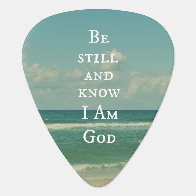 Beach Ocean with Be Still Bible Verse Guitar Pick (Front)