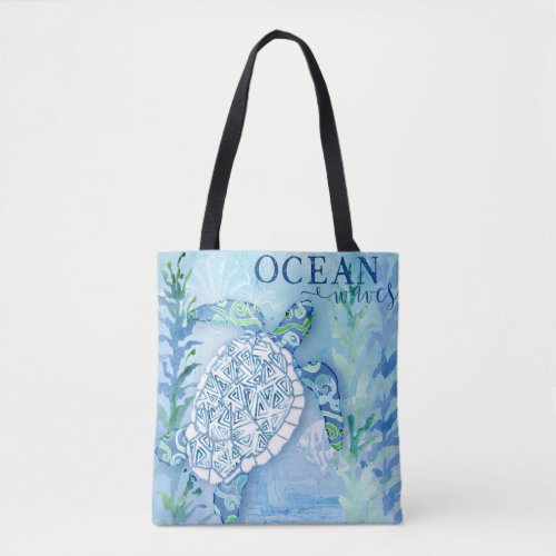 Beach Ocean Work Out Sea Turtle Watercolor Art Tote Bag