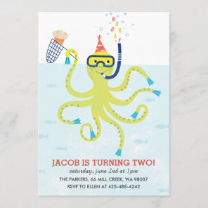 Beach Octopus Kid's birthday party Invitation