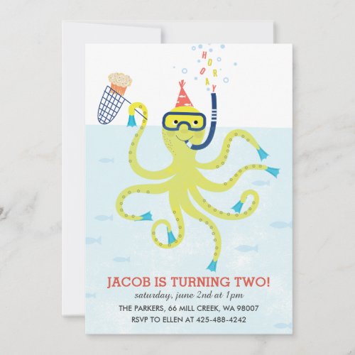 Beach Octopus Kids birthday party Invitation