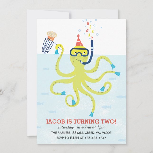 Beach Octopus Kid's birthday party Invitation (Front)