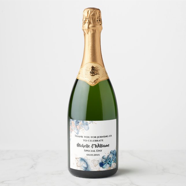 Beach octopus watercolor blue orange reef party sparkling wine label (Front)