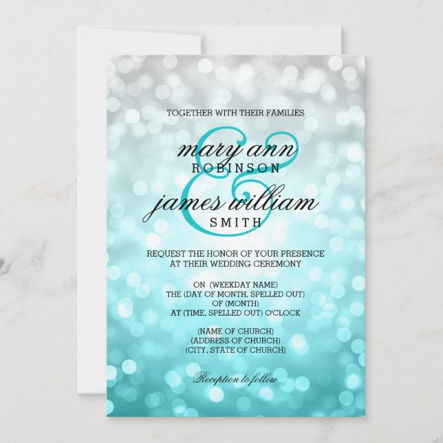 Beach Ombre Bokeh Lights Elegant Wedding Invitation (Front)