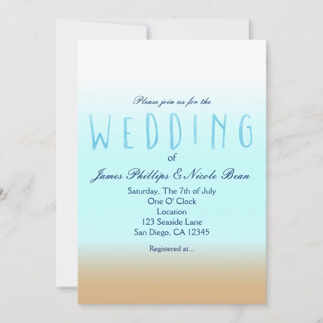 Beach Ombre Elegant Watercolor Wedding Invitations (Front)
