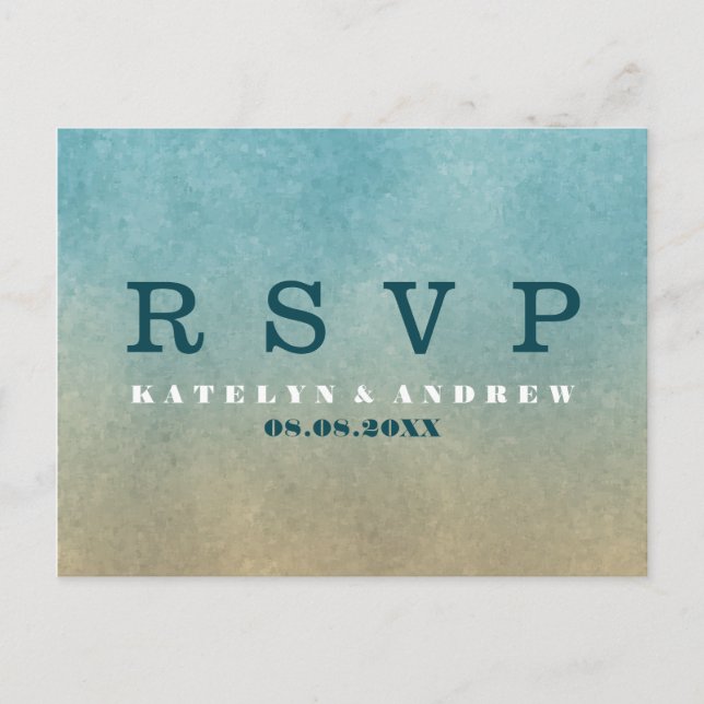Beach Ombre Minimal Wedding RSVP Invitation Postcard (Front)