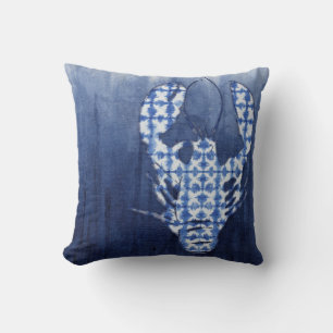 Beach Ombre Watercolor Shibori Navy Blue Lobster Throw Pillow