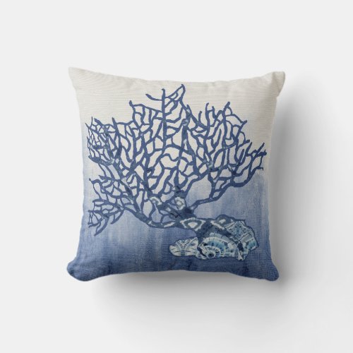 Beach Ombre Watercolor Shibori Pattern Sea Coral Throw Pillow