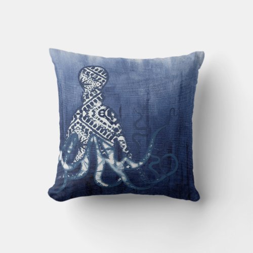 Beach Ombre Watercolor Shibori Pattern Sea Octopus Throw Pillow