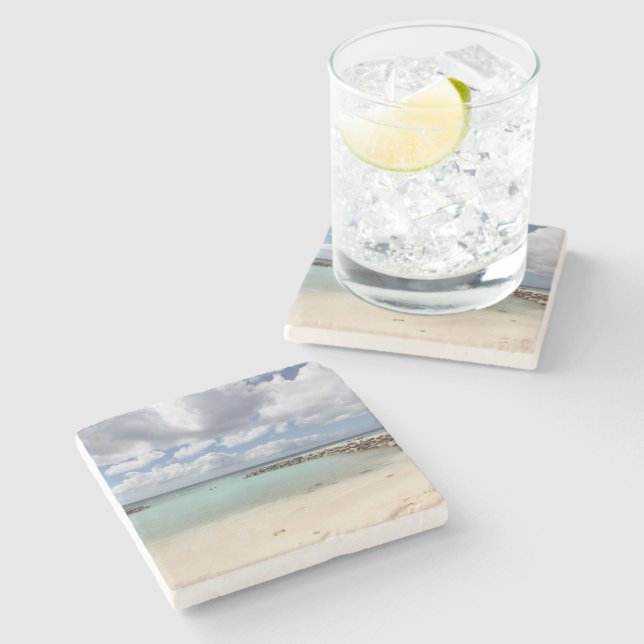 Beach on De Palm Island - Aruba Stone Coaster (Side)