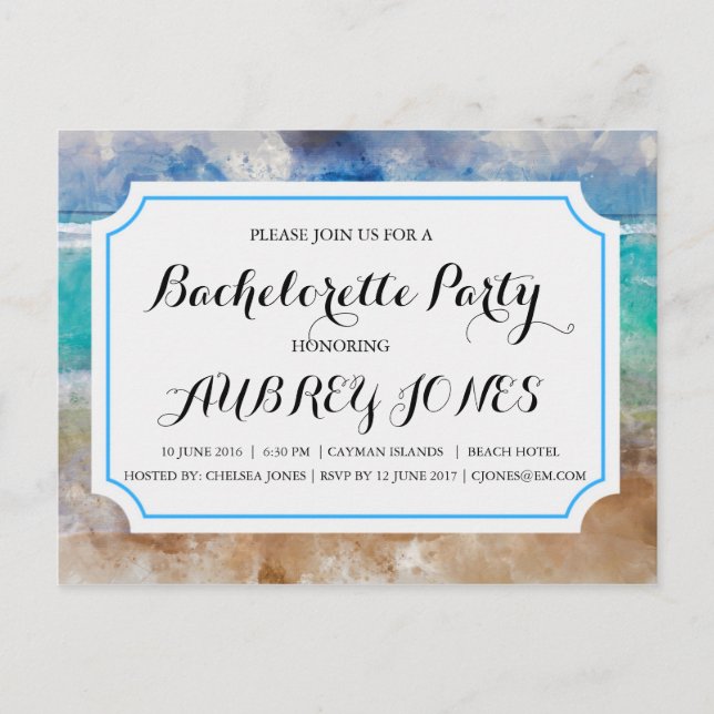 Beach or Tropical Island Bachelorette Party Invitation Postcard (Front)