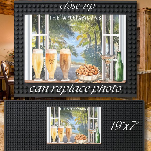 Beach or Your Photo Monogram Name Bar Mat (Creator Uploaded)