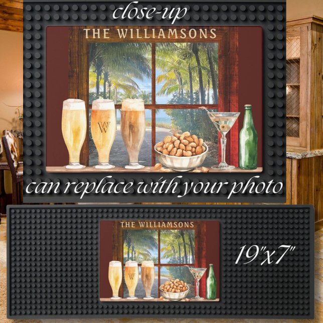 Beach or Your Photo Monogram Name Bar Mat (Creator Uploaded)