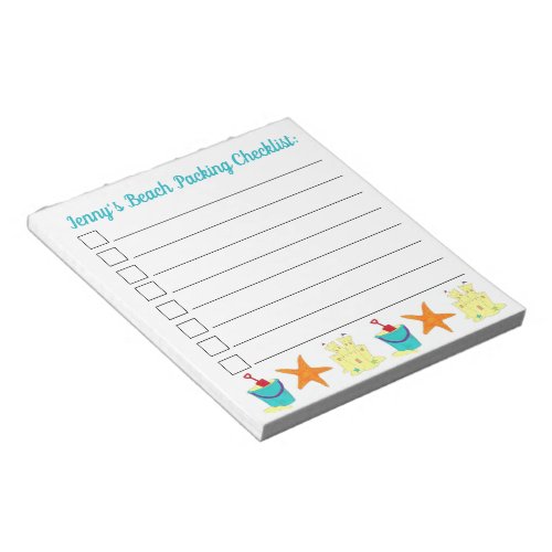 Beach Packing Vacation Checklist Sandcastle Bucket Notepad