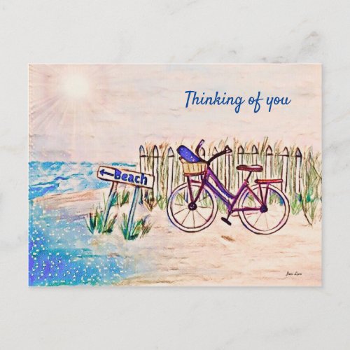 Beach painting bicycle Thinking of You PostCard