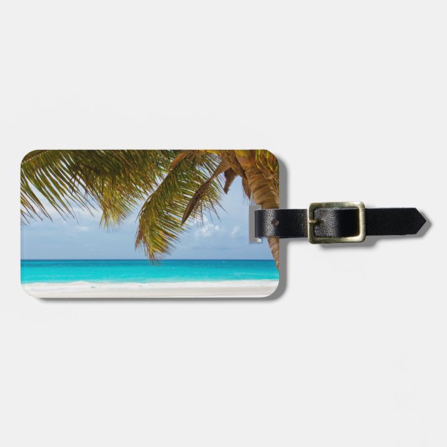 beach palm branches tree tropical island sand sea luggage tag (Front Horizontal)