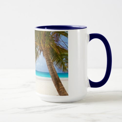 beach palm branches tree tropical island sand sea mug