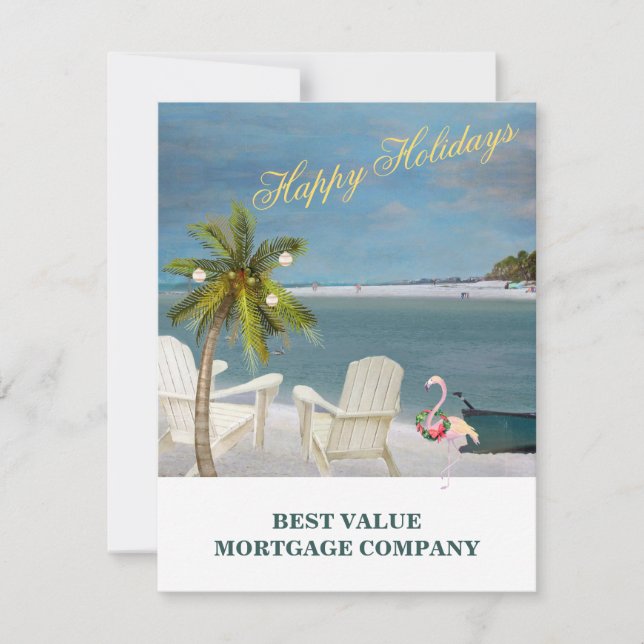 Beach Palm Flamingo Business Budget Holidays Card (Front)