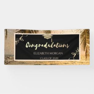 Beach Palm Glitter Graduate Cap, Confetti Banner