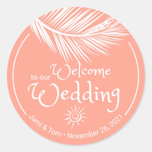 Beach Palm Leaf Coral Wedding Welcome stickers