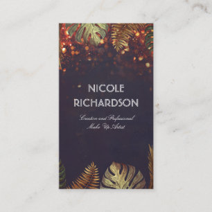 Beach Palm Leaves and Vintage String Lights Chic Business Card