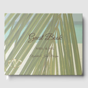 Beach Palm Leaves Hearts Wedding Guest Book