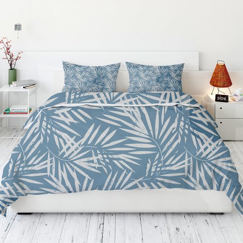 Beach Palm Leaves in Blue Duvet Cover