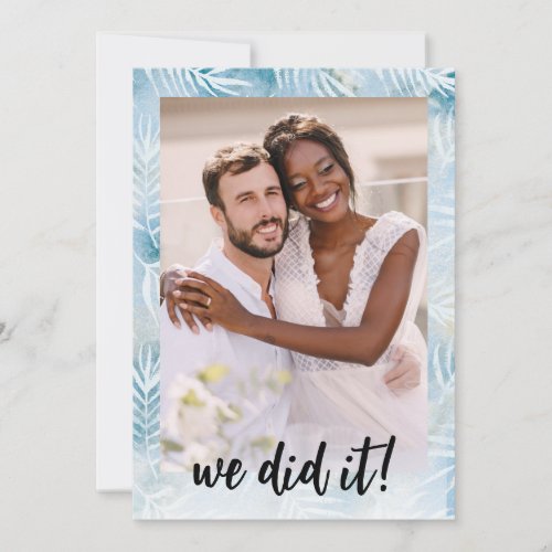 Beach Palm Leaves Just Married Photo Tropical Invitation