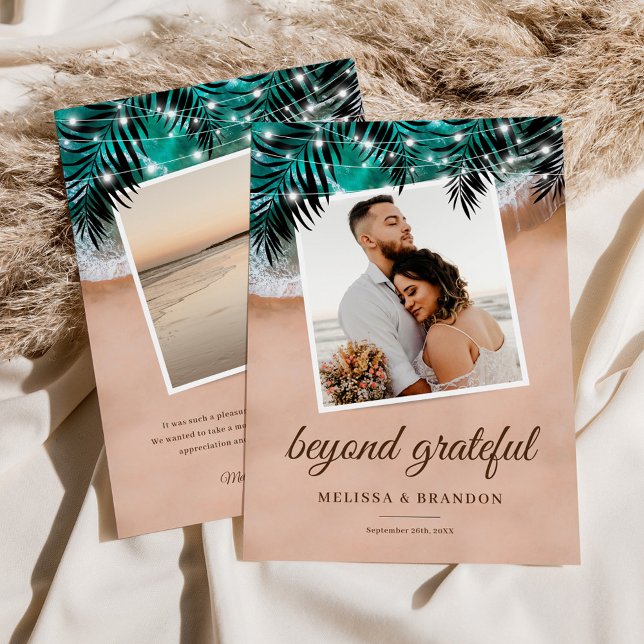 Beach Palm Leaves Photo Wedding Thank You Card (Creator Uploaded)