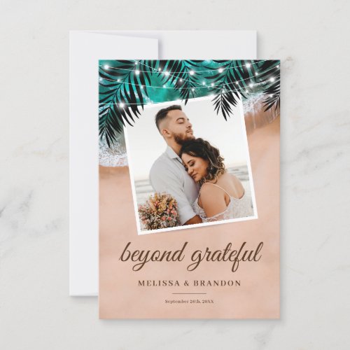 Beach Palm Leaves Photo Wedding Thank You Card