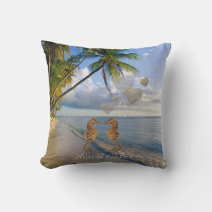 Beach,Palm,Seahorses In Love -Personalized Throw Pillow