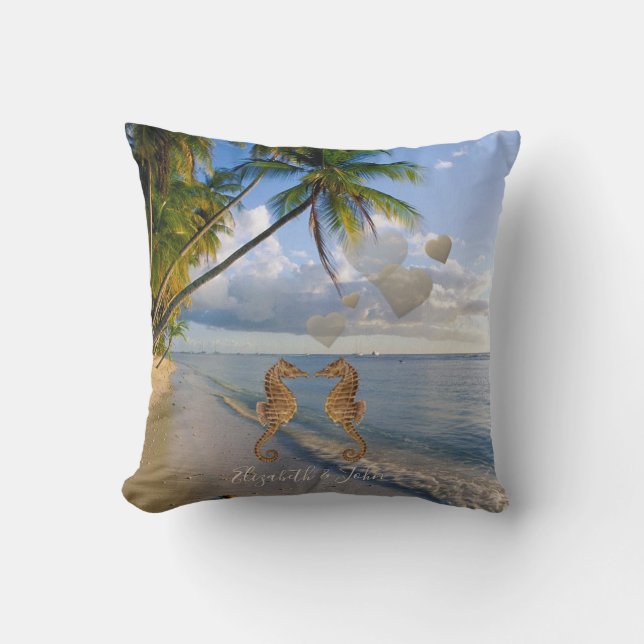 Beach,Palm,Seahorses In Love -Personalized Throw Pillow (Front)