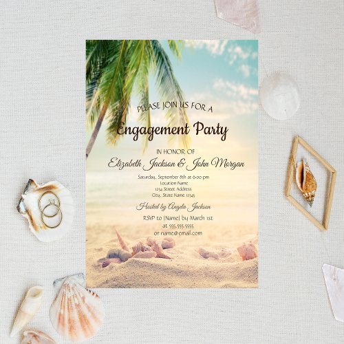 BeachPalm SeastarSeashell Engagement Invitation