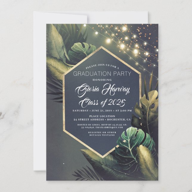 Beach Palm String Lights Graduation Invitation (Front)