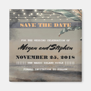 Beach Palm String Lights Vintage Save the Date Magnet
