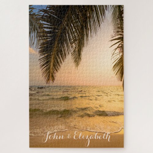 Beach Palm Sunset Jigsaw Puzzle