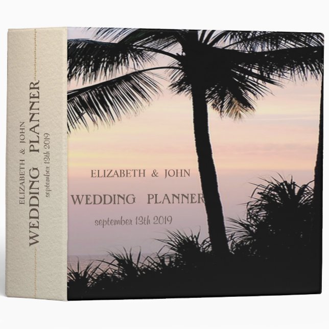 Beach Palm  Sunset Wedding 3 Ring Binder (Front/Spine)